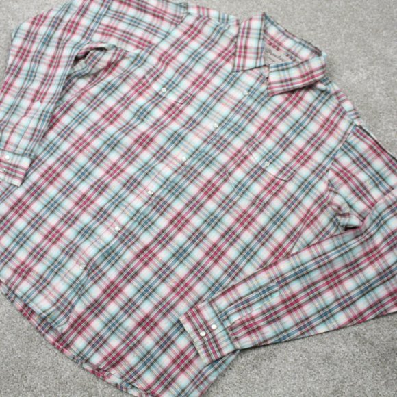 Wrancher Wrangler Pearl Snap Shirt Mens 2XL XXL  Pink/Blue w/Gold Metallic Strip - Picture 3 of 11
